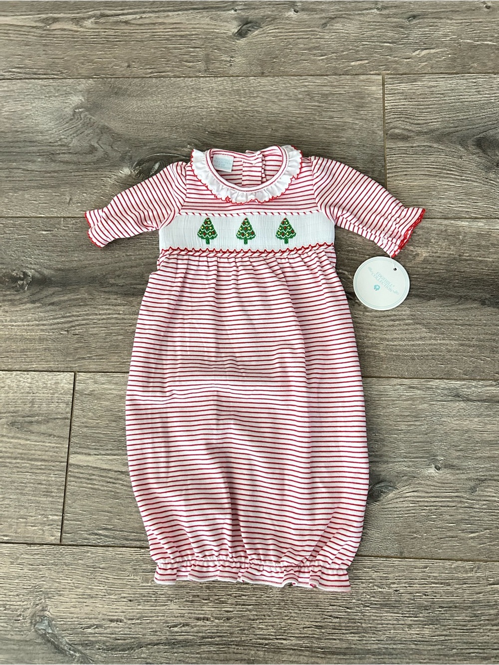 NWT Edgehill Collection smocked Christmas sleeper gown, girls sz. 0-3m
